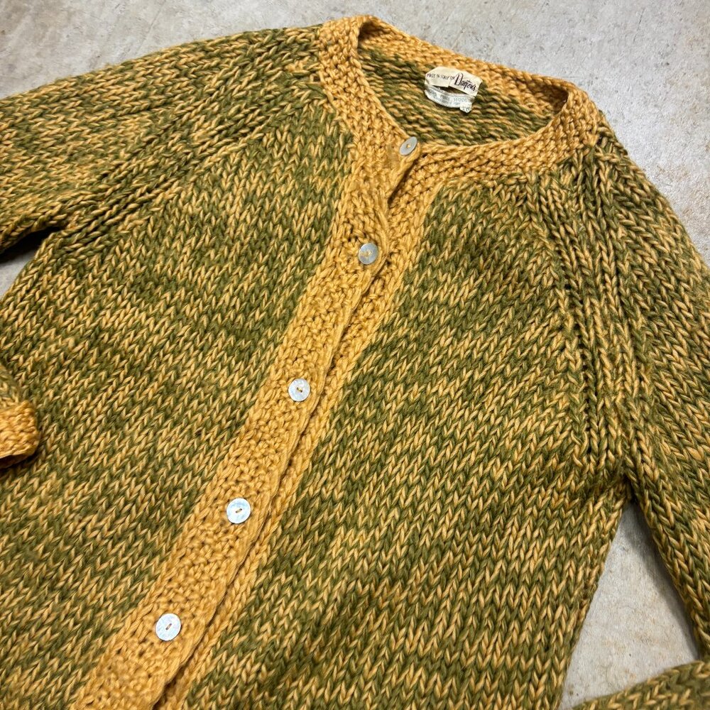 Vintage Dayton Wool Cardigan Womens 40 Yellow Chunky Knit Made in Italy‎